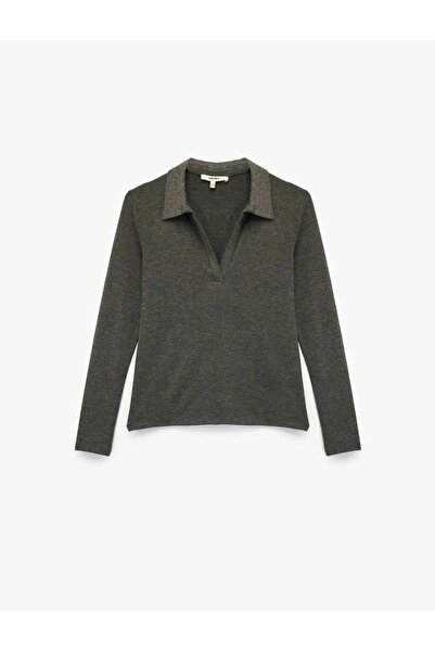 Koton Μακρυμάνικο μπλουζάκι με λεπτομέρεια από πέτρα με λαιμόκοψη πόλο