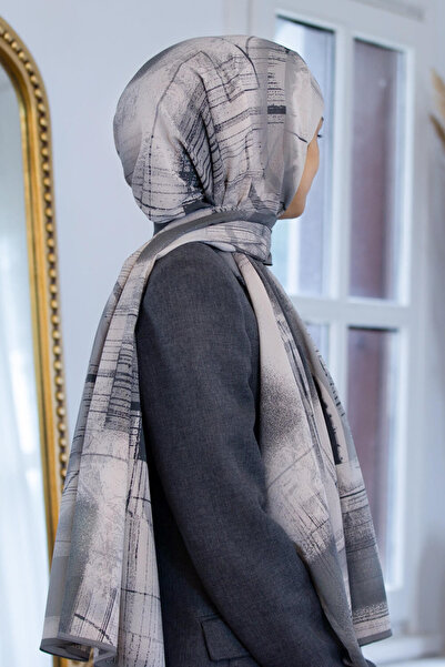 Vissona LÜKS MEDİNE İPEĞİ GEOMETRİK DESENLİ GRİ RENKLİ 75X195 KIRIŞMAZ ŞAL MO...