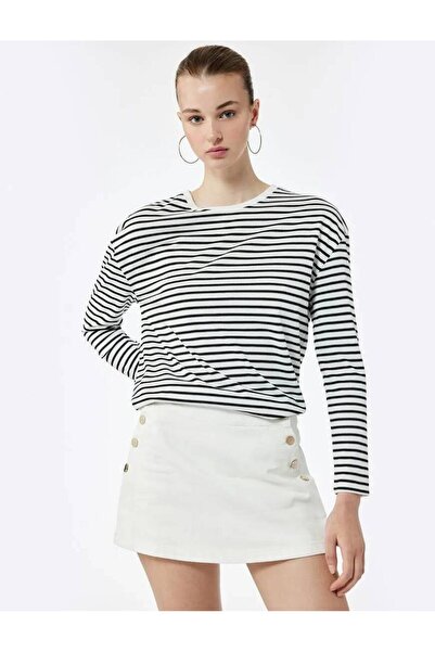 Koton Uzun Kollu Bisiklet Yaka Çizgili Tişört