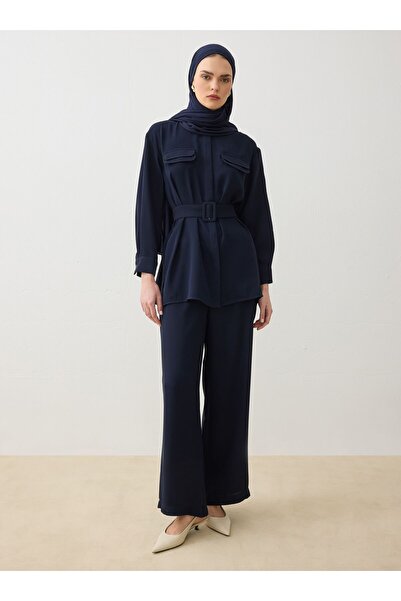 Refka Set din două piese: cămașă cu curea și pantaloni cu picioare largi - bl...