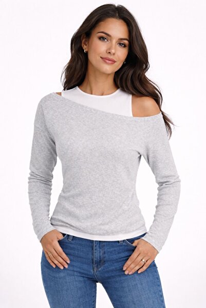 BY HUPE Slim Fit Slim Fitting One Shoulder Double Layered Ribbed Cotton Long ...