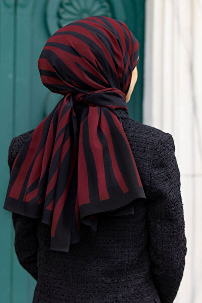 Vissona LÜKS MEDİNE İPEĞİ ZEBRA DESENLİ SİYAH - KIRMIZI RENKLİ 75X195 KIRIŞMA...