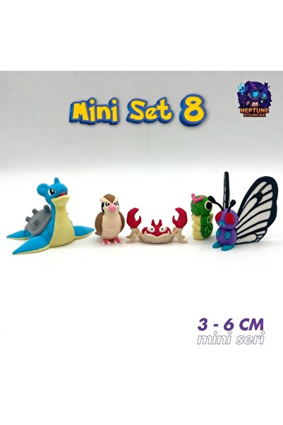 Neptune Pokemon Mini Figür Seti 8 (Butterfree, Lapras, Pidgey, Krabby, Caterpie)