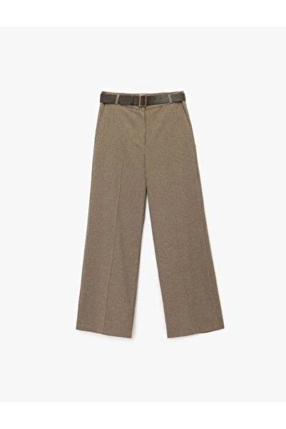 Koton Καρό παντελόνι με μακριά φαρδιά μπάντα με τσέπες