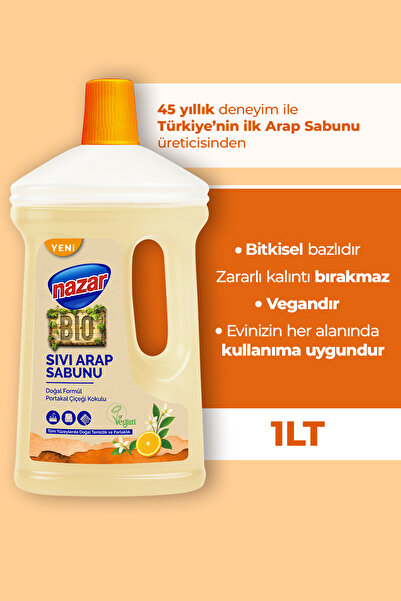 Nazar Sıvı Arap Sabunu - %100 Doğal ve Güçlü Temizlik, Portakal Çiçeği Kokulu...