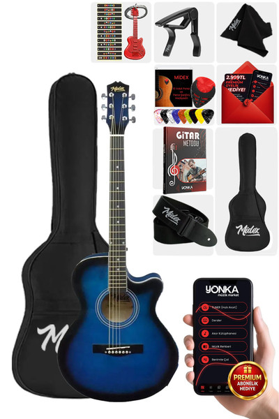 Midex Xc-200bl Kaliteli Akustik Gitar Seti 40 Inç 4/4 Yetişkin full set