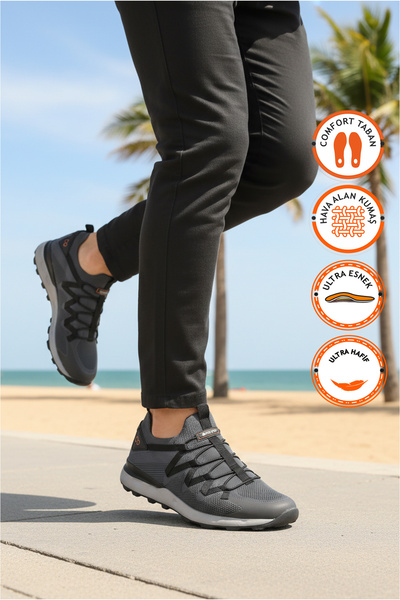 WALKWAY Füme Fileli Hafif Esnek Bağcıklı Erkek Spor Ayakkabı Bst-650 M