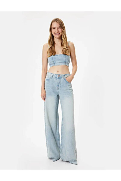 Koton Oversize Kot Pantolon Normal Bel Uzun Bol Paça Düğmeli Cepli - Loose St...