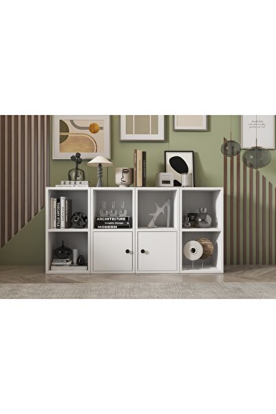 Nettrends 2 Kapakli Rafli Kitaplik 130 Cm Beyaz Ktp-1084-ç