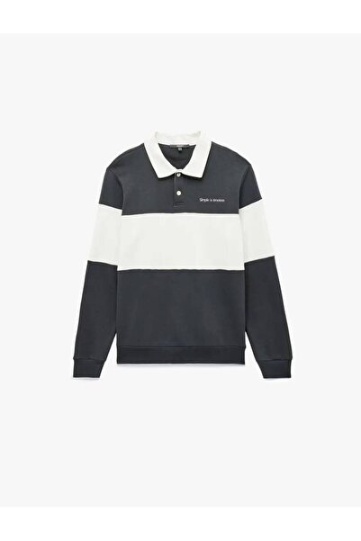 Koton Hanorac cu mânecă lungă, cu broderie în blocuri de culoare, cu guler polo