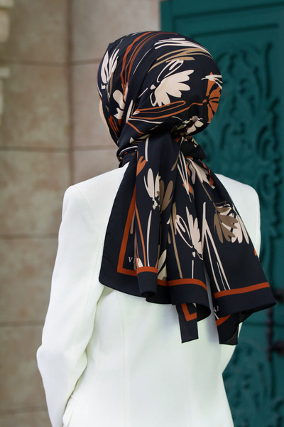 Vissona LÜKS MEDİNE İPEĞİ ÇİÇEK DESENLİ TABA RENKLİ 75X195 KIRIŞMAZ ŞAL MOSS ...