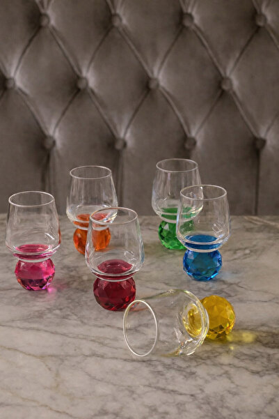 YzHome 6 Kişilik Cam Elmas Ayaklı Renkli Yaldızlı Kahve Yanı Bardağı Bardak 50ml