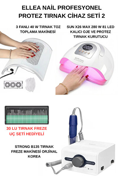 Strong Protez Tırnak Cihaz Seti B135 Freze Cihazı & 3 Motorlu Tırnak Toz Topl...