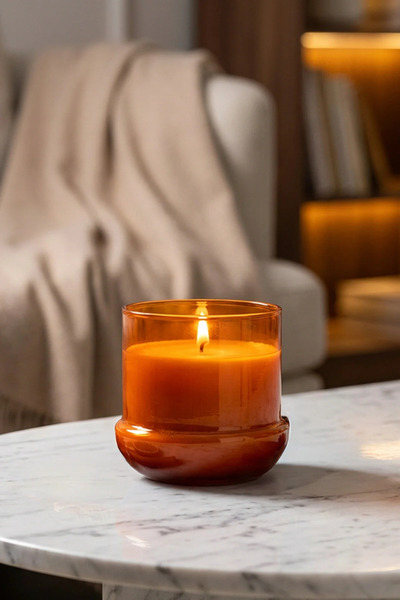 Marrien Hawaii Yasemin Kokulu Mum 260 g Mantar Desenli Şeffaf Turuncu Bardak