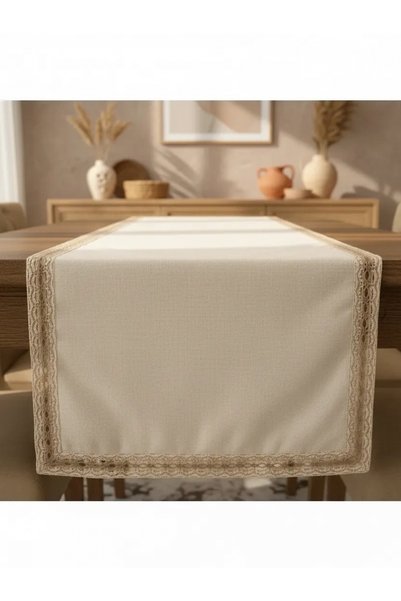 NDC HOME Design special in organic crem culoare nisip fata de masa Lacy Runner 45 X 150