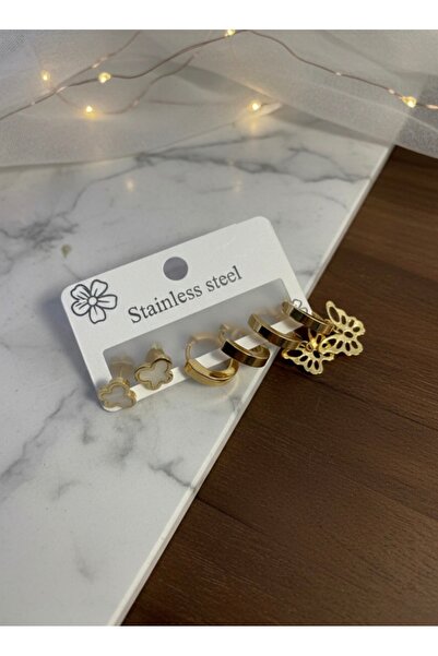 Meneva Aksesuar Gold Color Steel 6-Piece Earring Set - Non-Tarnish Combinatio...