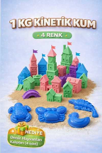 HEROES 4 Renk Kinetik Kum Seti 1 Kg - Kalıp Hediyeli Eğlenceli Eğitici Oyun Kumu