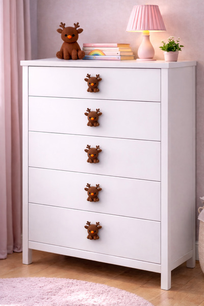 Rekatech Geyik kulp FİGÜRLÜ Çocuk Odası Örgü Desenli Dekoratif Çekmece Kulpu ...