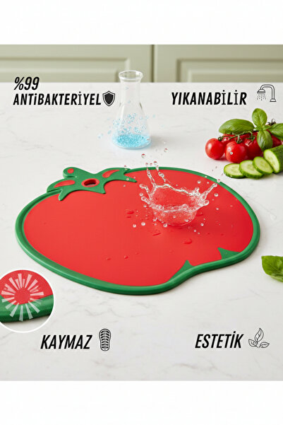 CALVERA Domates Şekilli Kesme Tahtası - Kaymaz Tabanlı Mutfak Hazırlık Tahtası 30 cm
