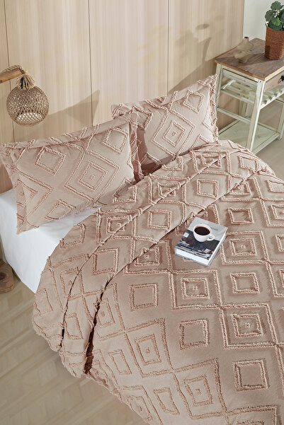 BİRHOME Set cuvertură de pat dublă cu ciucuri Melodi Nordic Bohemian 240x250 cm