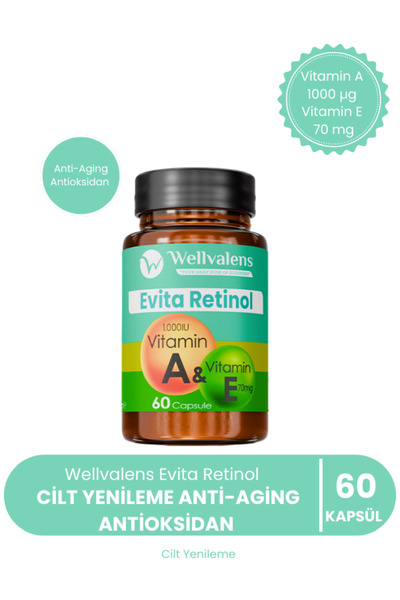 Wellvalens Evita Retinol Cilt Yenileme Anti-Aging Antioksidan 60 Kapsül Vitam...