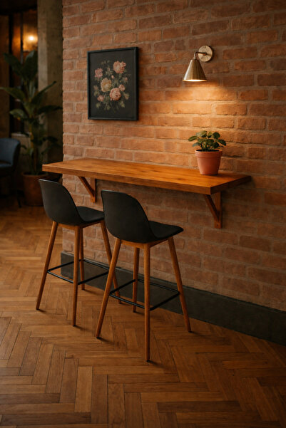 pinoxi Ahşap Duvara Monte Bar Masası 40cmx116cm Ceviz Renk