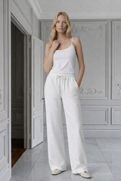 HAKKE Palazzo İp Bağcık Keten Pantolon