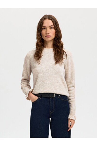 Selected Femme Pullover Wollgemisch Rüschenärmel
