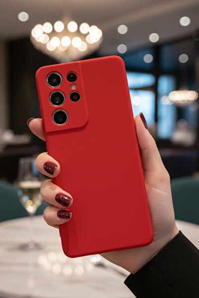 Hatreds Galaxy S21 Ultra Uyumlu İçi Kadife Mat Renkli Kamera Korumalı Kılıf -...