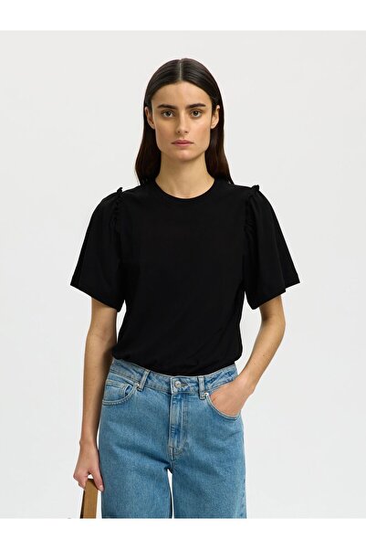 Selected Femme T-Shirt Gerüschtes Baumwoll