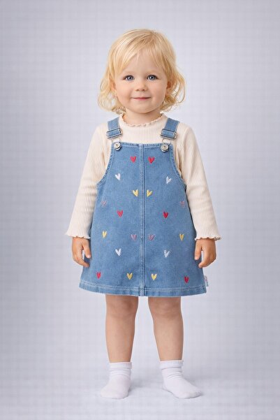 dinamik çocuk Kız Bebek Badili Küçük Kalp Nakışlı Salopet Jile 2li Takım Bayr...