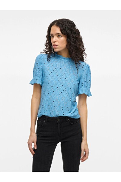 VILA Oberteil mit kurzen Ärmeln Stickerei