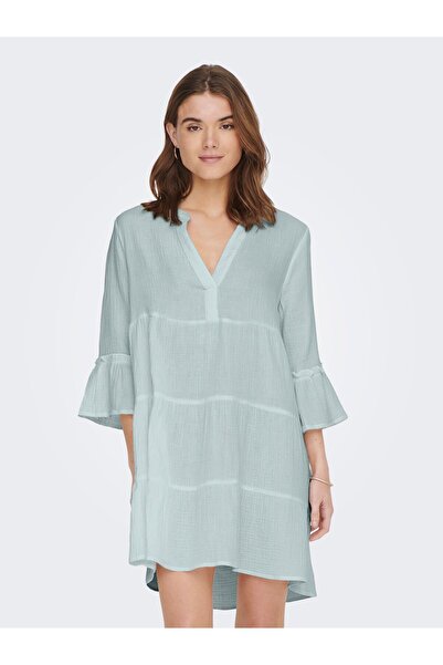 ONLY Onlthyra Mini-Minikleid mit V-Ausschnitt – Bio-Baumwolle, normale Passfo...