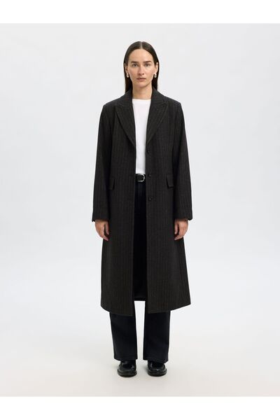 Selected Femme Mantel Wollmix Nadelstreifen