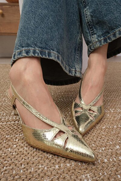 Mio Gusto Jolly Gold Color Women's Heeled Shoes