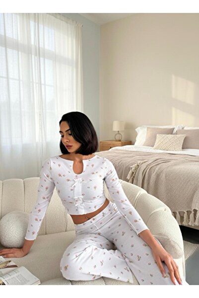 Edsfash Γυναικείο Σετ Πιτζάμες με Φλοράλ Σχέδια, Πλεκτό, Μακρυμάνικο