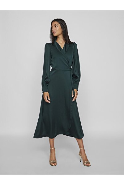 VILA Wickelkleid Langärmeliges Midi