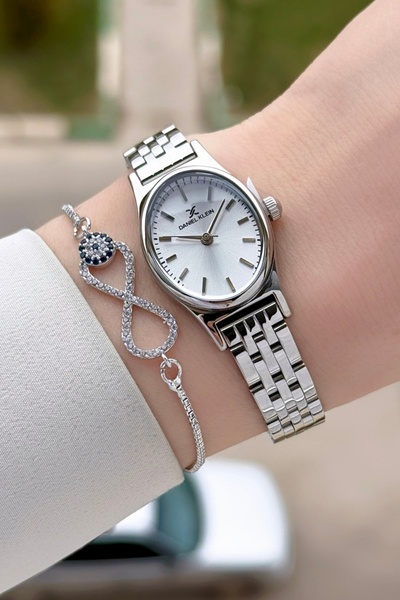 Daniel Klein Silver Color Women's Wristwatch and Bracelet with Gift Pack