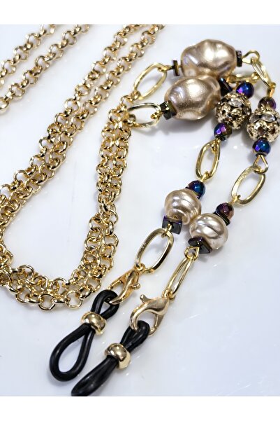 THİNBLACK GÖZLÜK ZİNCİRİ ALTIN KAPLAMA ZİNCİRLİ BAROK İNCİLİ HEMATİT DOĞALTAŞLI