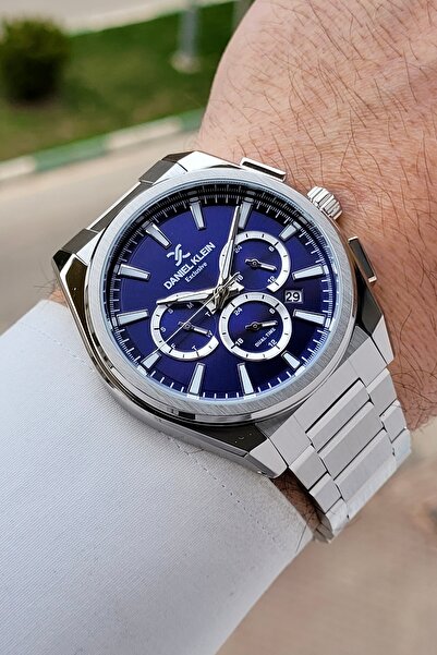 Daniel Klein 44 mm Functional Men's Wristwatch with Navy Blue Dial and Gray C...