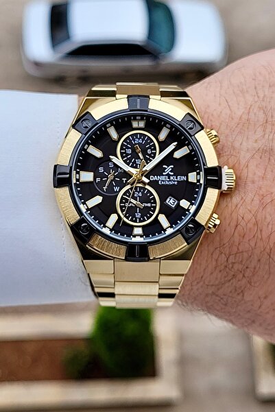 Daniel Klein Black Dial Gold Color Strap 2 Year Warranty 45 mm Indicators Act...