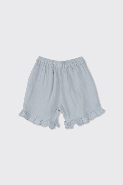Panço Girl's Soft Textured Blue Muslin Shorts
