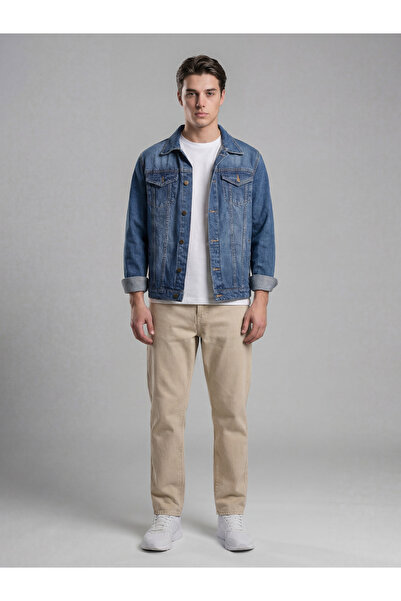 Backlain modstyle unisex Mavi Kot Ceket Regular Fit Düğmeli Denim Günlük Kull...