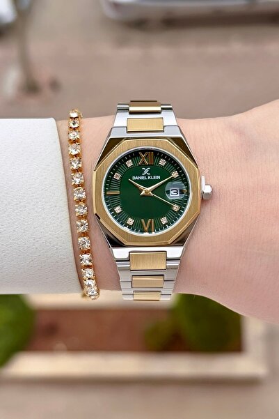 Daniel Klein Sarı Silver Yeşil Renk 24 Ay Garantili 30 Mm Kadın Kol Saati ve ...