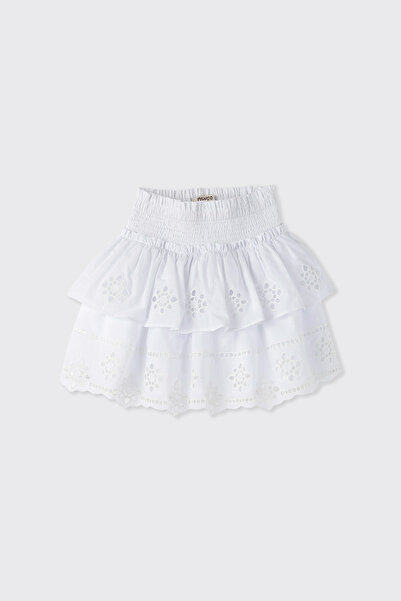 Panço Kız Çocuk Beli Büzgülü Fisto Beyaz Etek