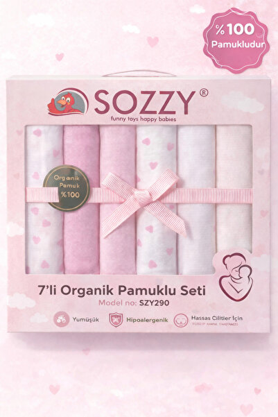 Sozzy Ağız Mendili Organik Pamuklu Penye Yumuşak Kız Modeli 7 Adet - Pembe