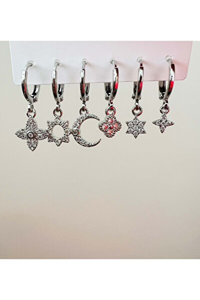ACAR TAKI 6-Piece Flower and Star Earring Set - Silver Color Acr9001
