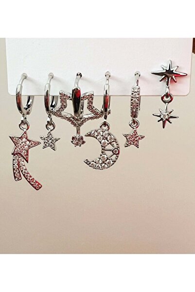ACAR TAKI 6-Piece Star Earring Set Silver Color Acr8991