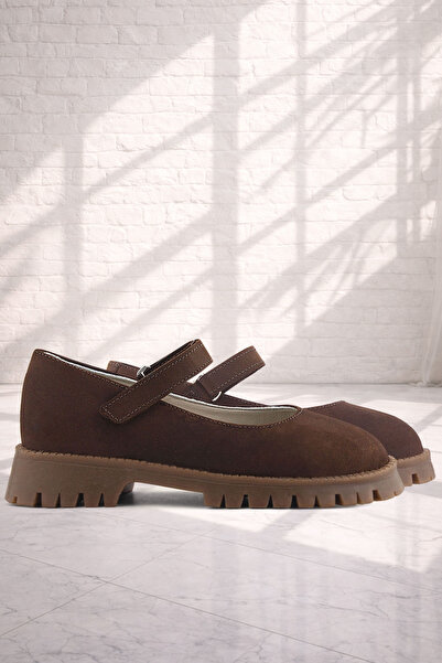 Rakerplus Natural Genuine Leather Brown Girls' Ballerina Shoes