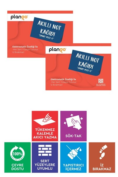 Plango Kırmızı - Elektrostatik Akıllı Not Kağıdı Yapışkansız Post-it 7x10cm -...